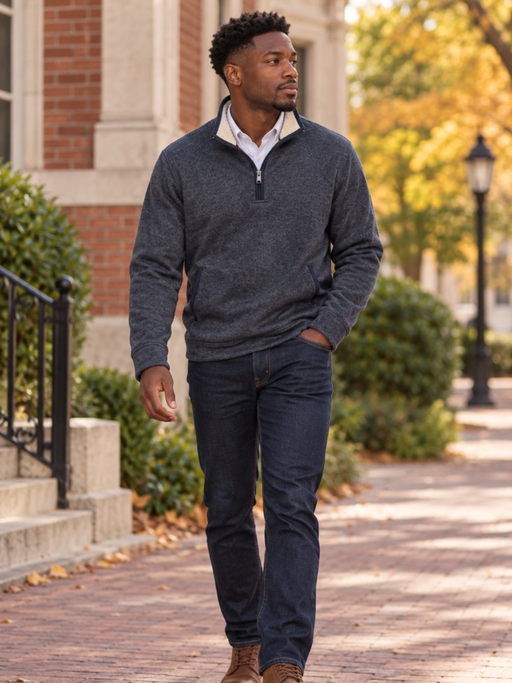 Orvis Men's M Sherpa Lined Quarter Zip Sweater Charcoal